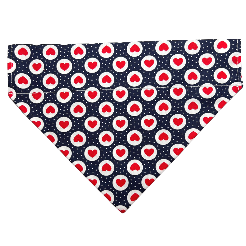 Dark Navy dots and Red hearts dog bandana