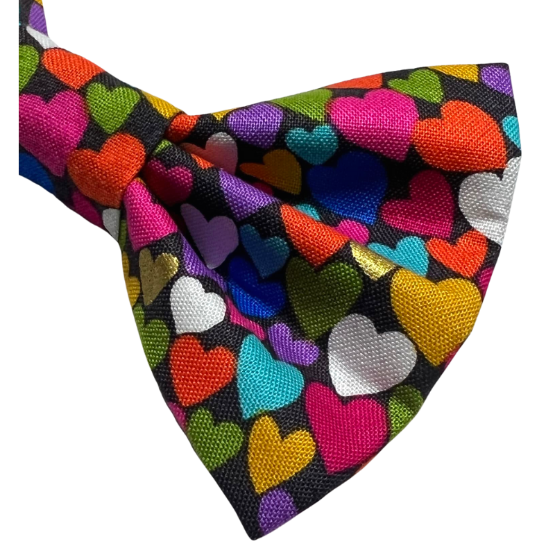 Dark Multi coloured hearts dog bow tie