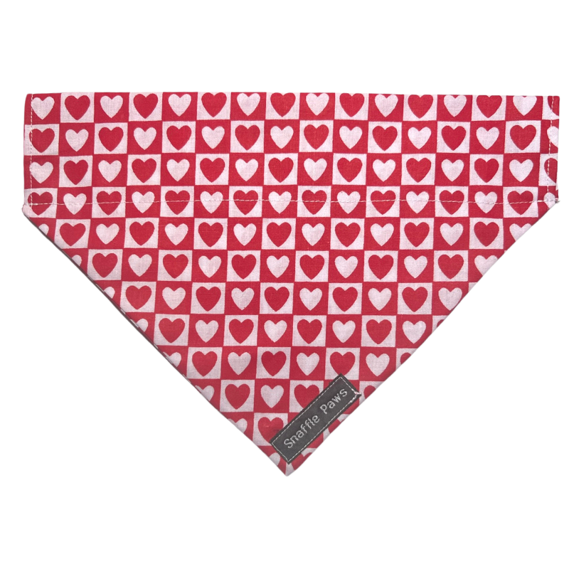 Red and white checked hearts dog bow tieNavy dotty and Red hearts dog bandana