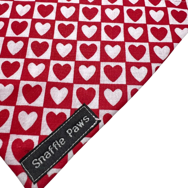 Red and White Checked Heart dog bandana