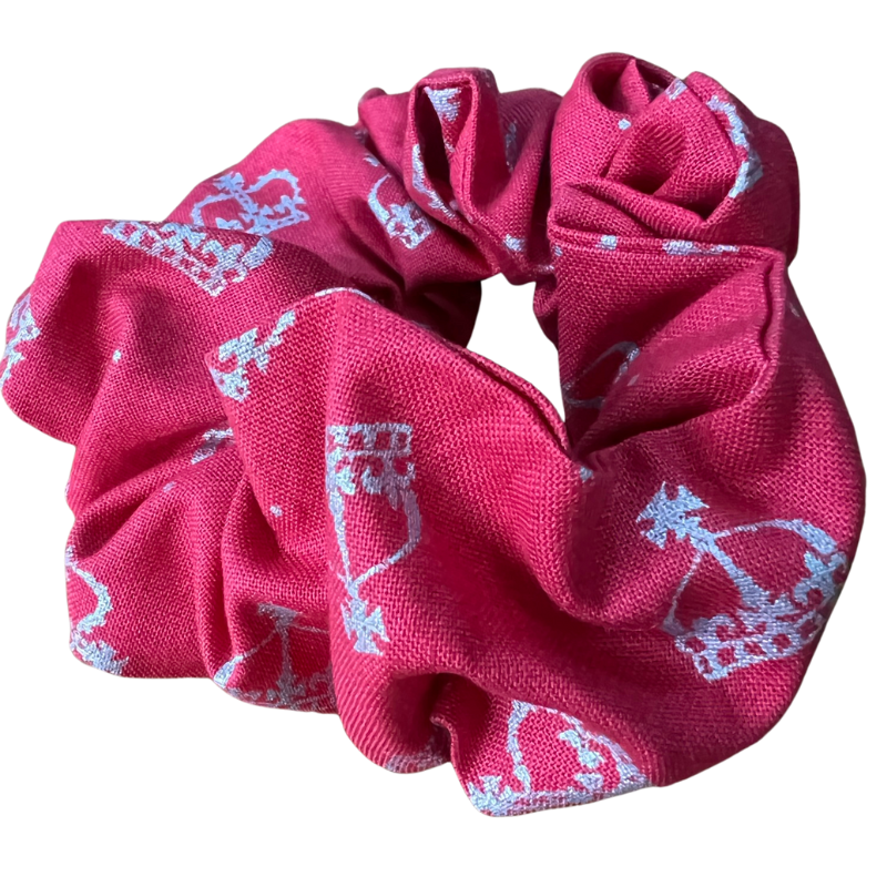 Red & silver crown bandana scrunchie