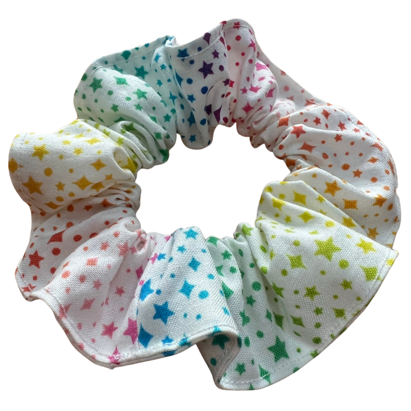 Cream Rainbow Stars Scrunchie