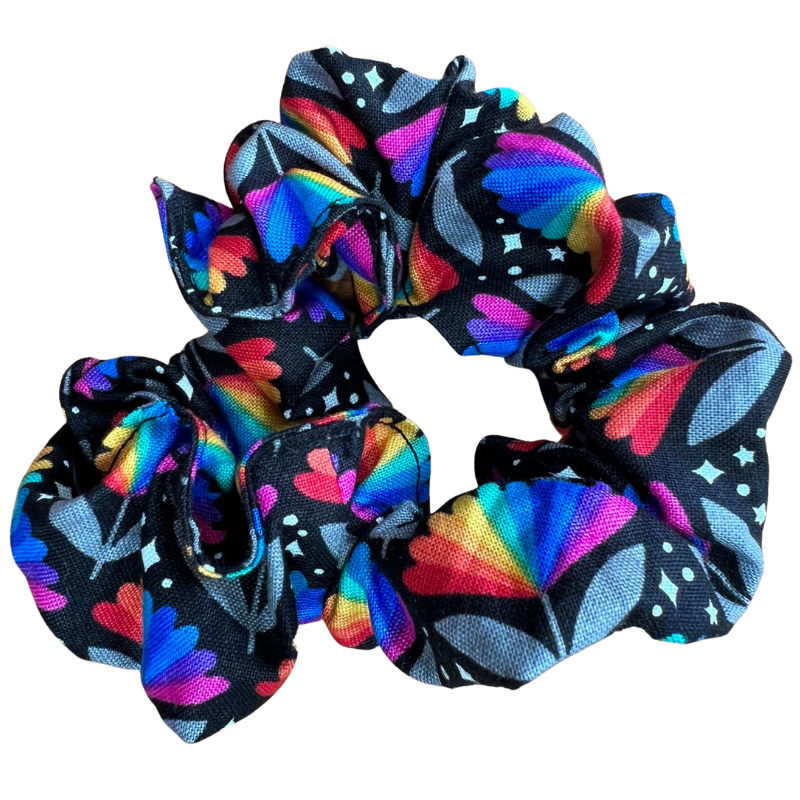 Black Rainbow flower scrunchie