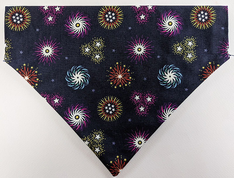 glow in the dark navy fireworks dog bandana