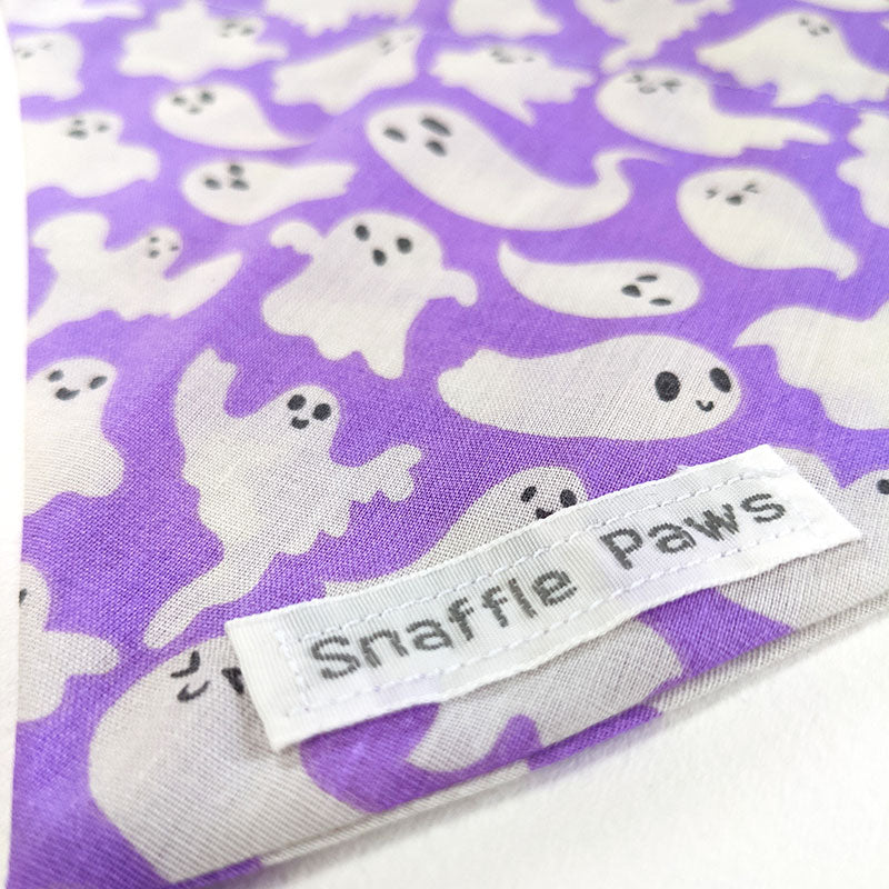 White Ghosts on Purple fabric Halloween Dog Bandana