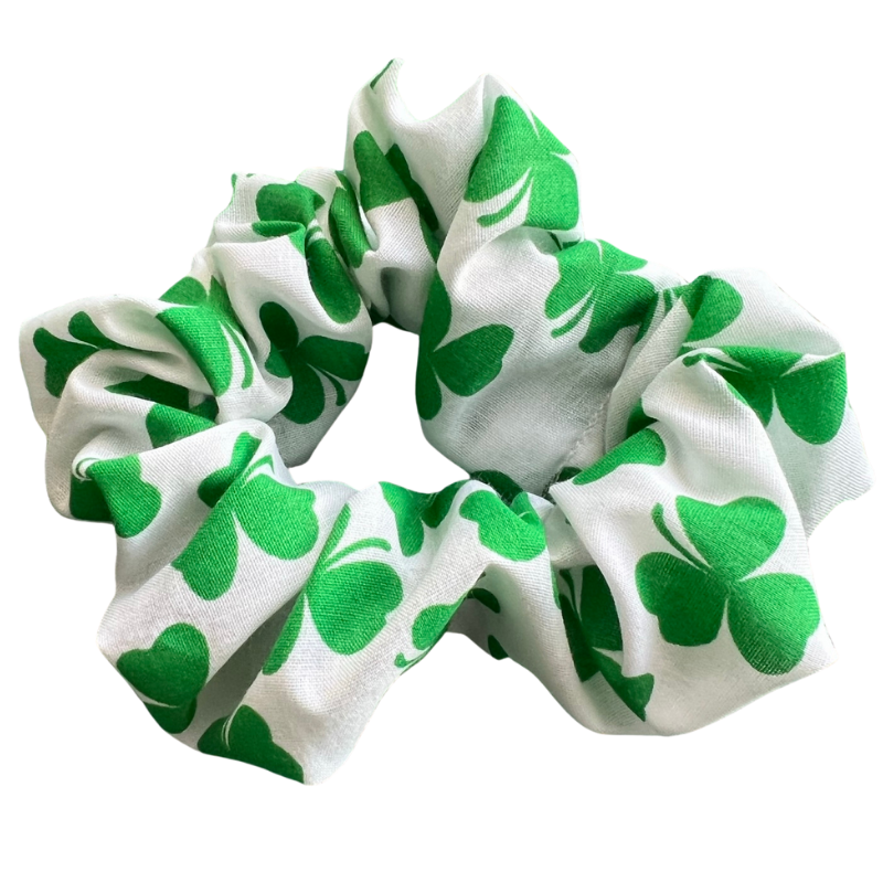 White Shamrock patterned Scrunchie